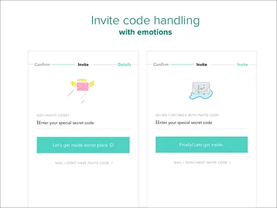 Invite code handling with emotions characters form invite mobile ui