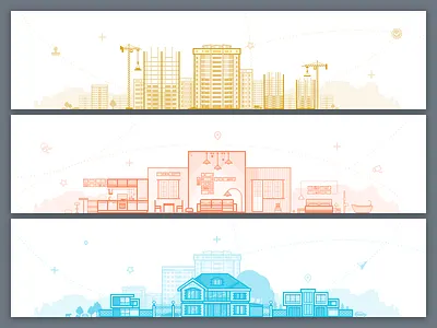 New Realty Project 2 buildings cards illustrations real estate realty stroked