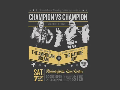 Ric Flair v Dusty Rhodes T-Shirt Design campion dusty rhodes fight nature boy philadelphia ric flair sports t shirt design wrestling wwe wwf