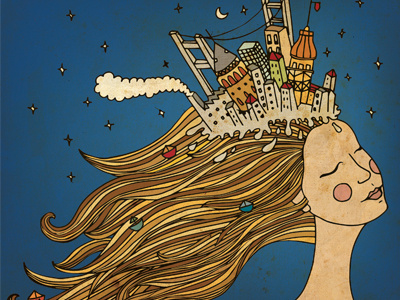 Cover Illustration of "La Coiffure De La Mariée" book cover city cute doodle drawing girl hair illustration istanbul urban vintage woman