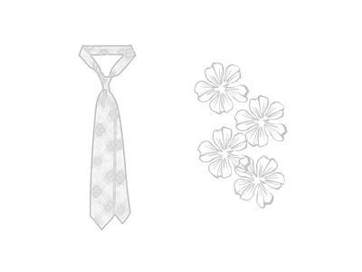 Bride & Groom artistic flowers grayscale illustration tie wedding