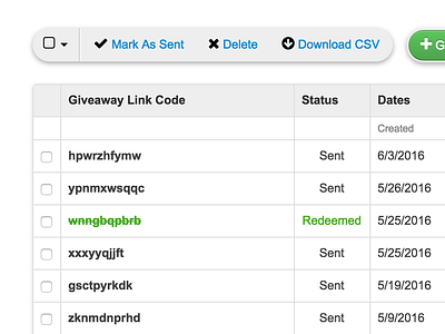 Giveaway Codes actions clean data management flat table