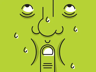 Sick character drawing face finger flat green illustration puke sick sweat vector