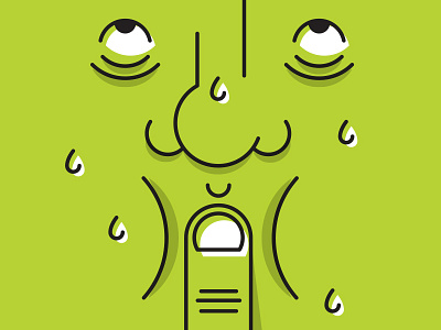 Sick character drawing face finger flat green illustration puke sick sweat vector