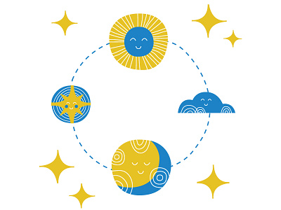 Friendliest Sun, Moon, Stars circle cloud illustration moon retro stars sun