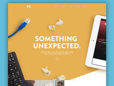 Something Unexpected agency flat hero home internet layer responsive t1m website yellow