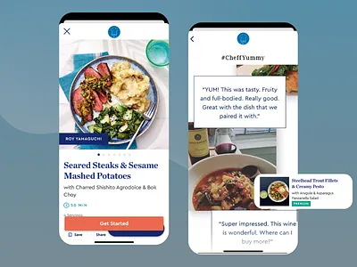 Cheff Yummy -Recipe App chefs colorful interface cooking culinary delivery food app food theme interactive elements mashed potatoes mobile app mobile app design mobile design mobile ui recipe app recipe card sesame steaks user experience user interface uxui