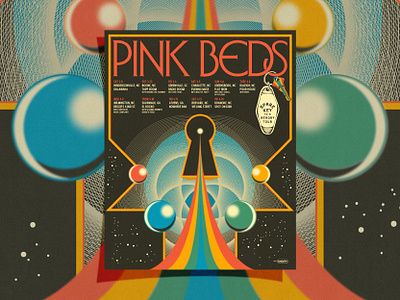 Pink Beds Tour Poster album art earth festival key chain keyhole logo design orb outer space rainbow retro rock poster rock poster society rocket ship sphere tour poster typography vintage