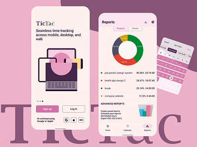 TicTac Time Tracking App app design design freelancer tools mobile app mobile design mobile ui mobile ux productivity reporting tools task management task management app time management time tracking ui ui design user experience user interface ux ux design uxui