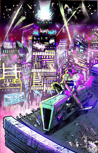 Vigil in the Neon Abyss 2dart conceptart cha graphic design