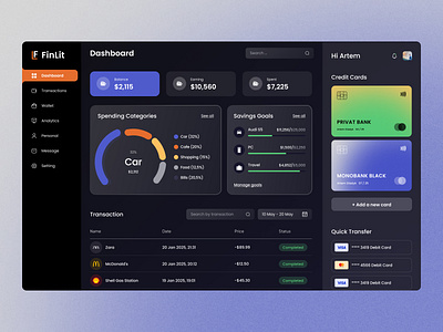 FinLit – Finance Dashboard UI darkmode dashboard design digitaldesign figma finance financedashboard financialapp fintech glassmorphism modernui moneymanagement personalfinance ui uidesign ux uxdesign uxuidesign