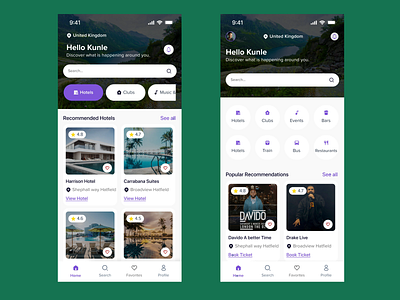 Event & Hotel Booking App UI booking system card design city guide clean layout entertainment app event discovery explore nearby hotel booking interactive ui minimal interface mobile ui modern aesthetic navigation ux personalization ux responsive ui travel app user friendly ux design ux ui ux ui design