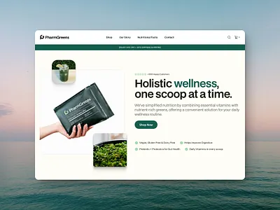 PharmGreens - Hero Redesign brand calm cream e commerce green lifestyle light meditation modern package pharma pharmgreens relaxing shop simple web design website wellness