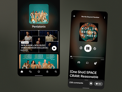 Podcast Stream | Mobile App album app design artists audio player audio streaming concert content discovery creative design creators dark mode exclusive exclusive content live streaming music music app podcast app stream ui design user interface ux design