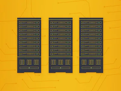 Serve buttons circuits data rack server tech yellow