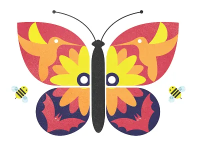 Pollination Party Vector Illustration bats butterflies clean flowers hummingbirds illustration outdoors parks pollination simple summer vector