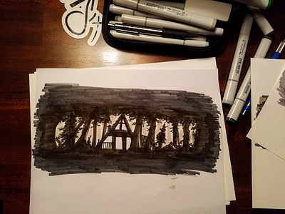 Original Masthead Sketch cabin copic forest illustration sketch woods