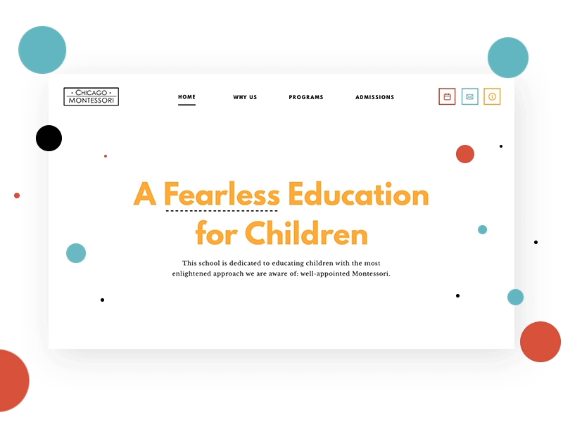 Home Page alternative chicago children colorful dots education home page illustration montessori ui ux