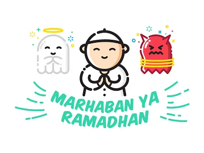 Marhaban Ya Ramadhan character greeting illustration ramadhan vector