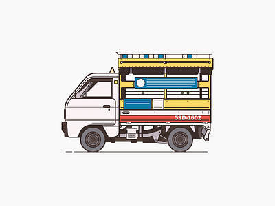 Vietnamese Mini "Bus" blue bus illustration mini red saigon truck vector vietnam yellow