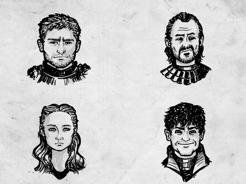 Game Of Sketch pt. II black bronn game of thrones illustration jaime lannister ramsay bolton sansa stark silentiger sketch white