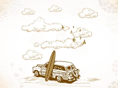 Vintage illustration art banner car cloud floral graphics illustration logo retro vector vintage wallpaper
