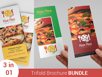 Pizza Place Trifold Brochure Bundle 3 in 1 brochure bundle cafe fast food hotel menu pizza pizza menu pizza place restaurant trifold
