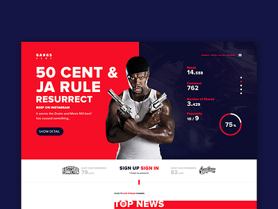 Gangs News - Slider Section dark design futuristic infographic modern music portal slider strong ui ux web