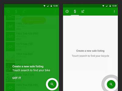 Sprocket Android 1.4 Marketplace Tutorials animation bicycle encouragement fab green marketplace material overlay simple sprocket tutorial ui