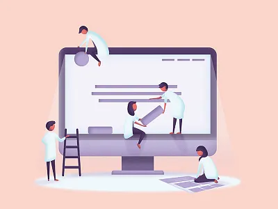 The job of a designer build computer design illustration light people sketch team web wireframe