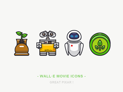 WALL·E Movie Icons boot eve iconography illustration line movie outline pixar plant sandor vegetation wall·e