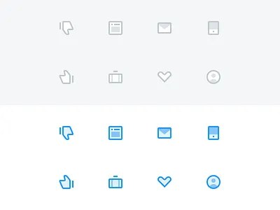 Small Icons blue case dashboard favorite flat icon interface mail mobile profile thumb ui