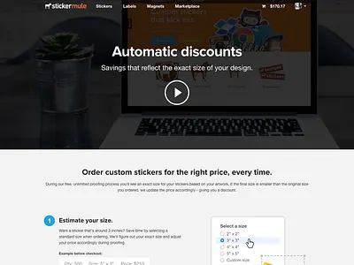 Automatic Discounts discounts landing page sticker mule