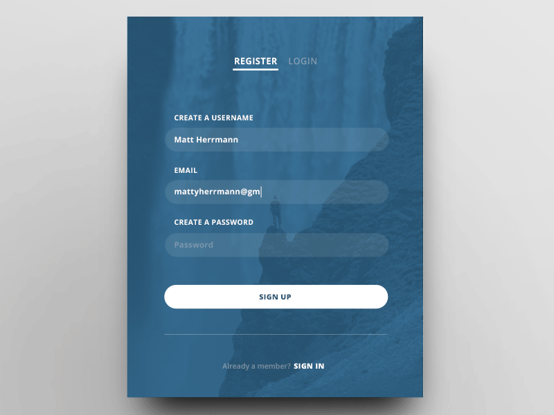 Sign Up Screen UI card design login minimal mobile register screen sign up ui web