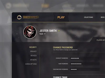 Card Game Web Management Interface game game design profile settings ui user profile ux web design