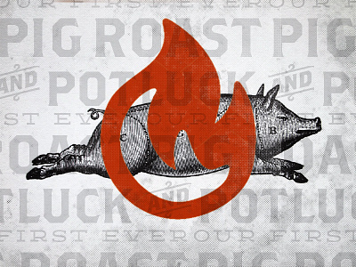 Pig Roast brothers flame illustration letterpress pig pigroast summer typography vintage