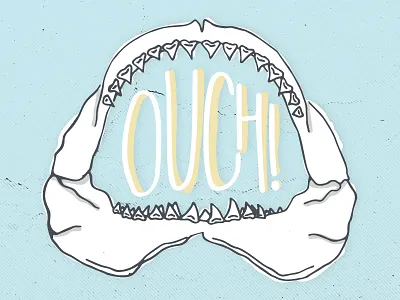 Ouch! Shark attack! drawing hand drawn hand type hand typography illustration lettering shapes shark sketch texture typography
