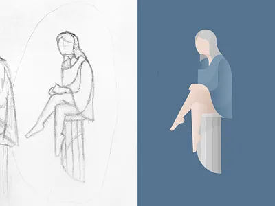 Seated Lady geometric gradients illustration subtle