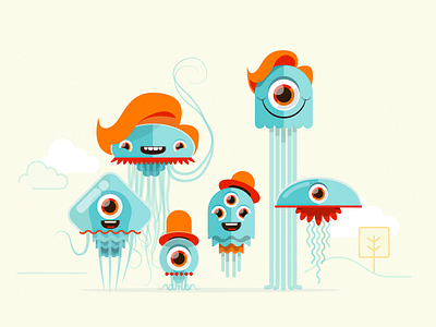 Jellies alien character flat design illustration jellyfish kids patswerk vector weird