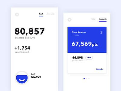 Credit Card Points banking blue credit cards design mobile points ui ux