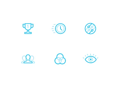 Icons audience clock cup effectiveness eye outline reaction science team technology transparency view