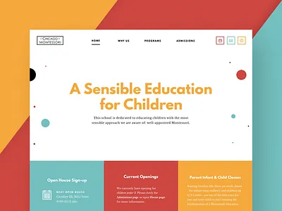 Home Page alternative chicago children colorful dots education home page illustration montessori ui ux