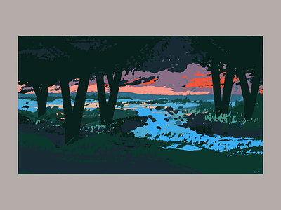 Tributary Study brushes bushes dusk lake painting river stream study texture tree vector