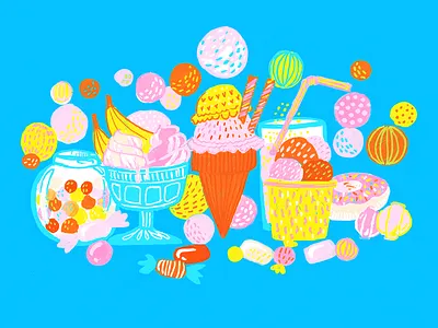 Allow yourself to be happy banana candy childish colorful donut icecream illustration kawaii pink soda sweets