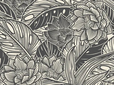 Grenada Yardage floral flower grass lily linocut lotus menswear palm pattern