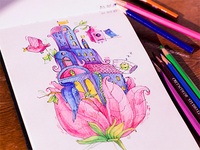 The Castle castle coloredpencil colors drawing drawingeveryday fantasy illustration mariashishcova moleskine sketchbook