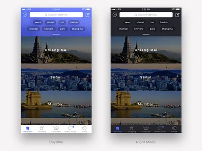 Travel App mobile mockup night travel ui