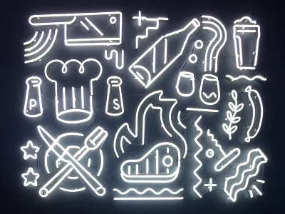 81 Church Street beer chef icons knife lights neon restaurant sausage signage steak vector wine