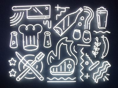 81 Church Street beer chef icons knife lights neon restaurant sausage signage steak vector wine