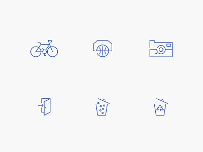 Icon Set bike blue camera icons line simple vector